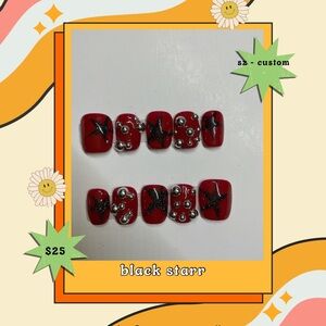 Handmade Press On Nails - black starr